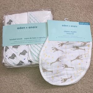 new burpy bib and 2 hooded towels